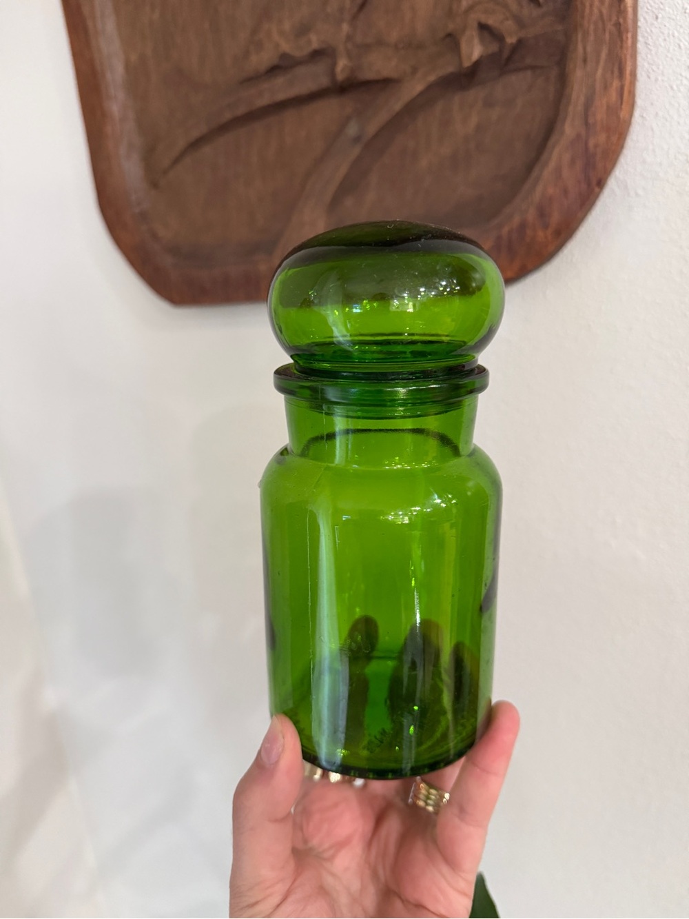 Vintage Green Glass Apothecary Jar Canister Belgium Mid Century Decor